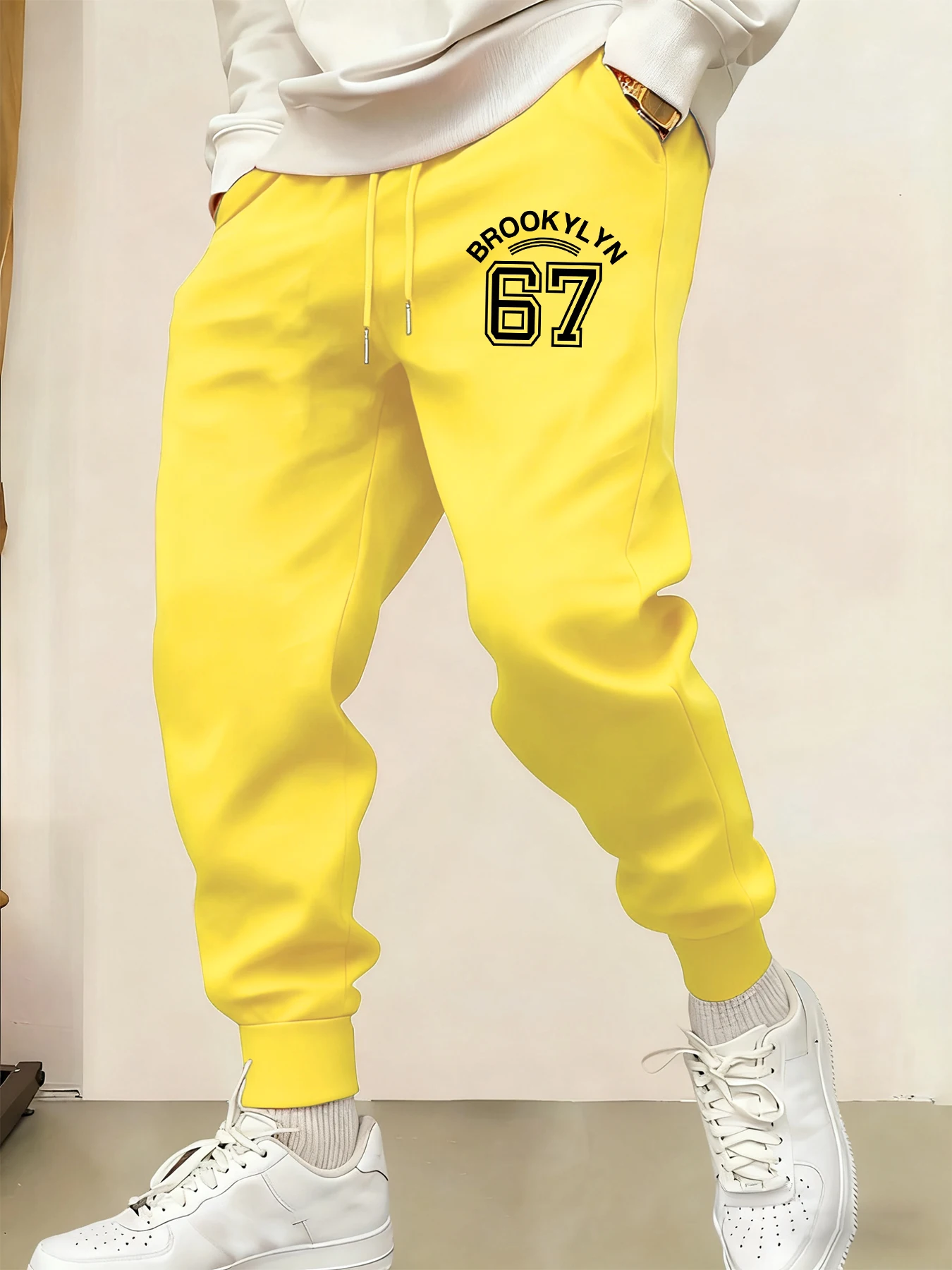 

Brooklyn Letter 67 Art Pattern Men Pant Drawstring Pocket Sweatpants Sport Fleece Joggers Pants Unisex Fashion Basics Trousers