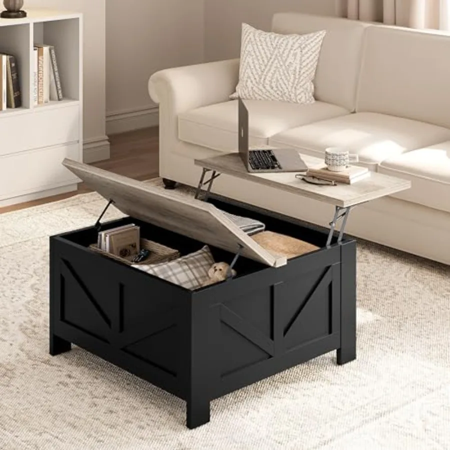 31.5 Lift Top Coffee Table with Storage for Living Room, Engineered Wood, Walnut Brown, Smooth Hydraulic Lift Mechanism and Hid