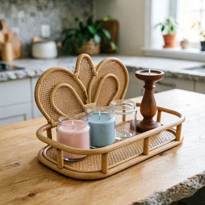 Home Office Storage Organizer Crown-shaped Rattan Tabletop Vanity Basket Space-saving Holder Cosmetics Stationery Small Items