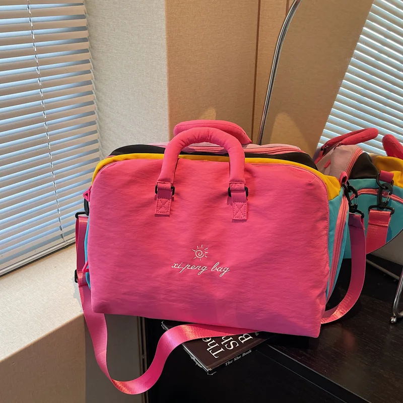 Women Ins Fashion Korean Multi Color Travel Luggage Bag Lightweight Storage Bag for Outdoor Swimming Gym Fitness Student
