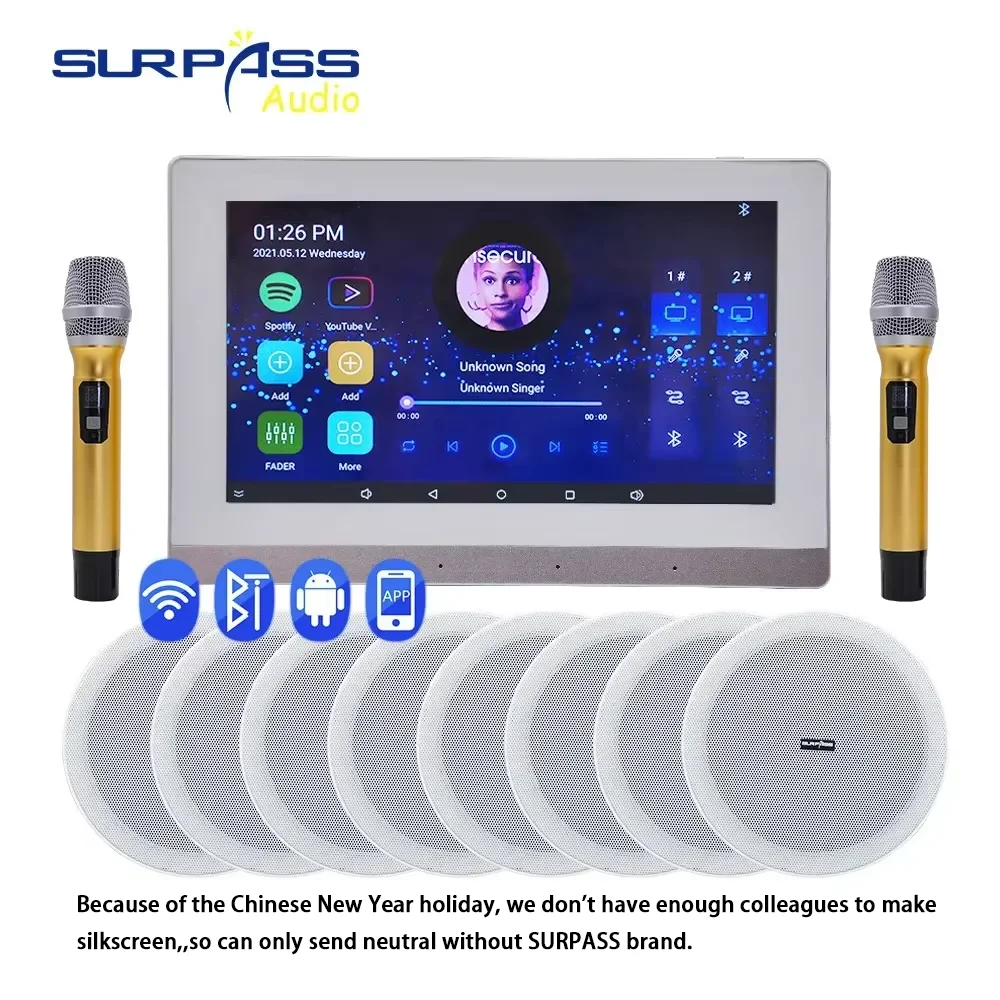 7 Inch Touch Screen Android 5.1 WiFi Wall Amplifier Smart Audio System Home Theater Stereo Ceiling Speaker Kit for Diy Kit Hotel