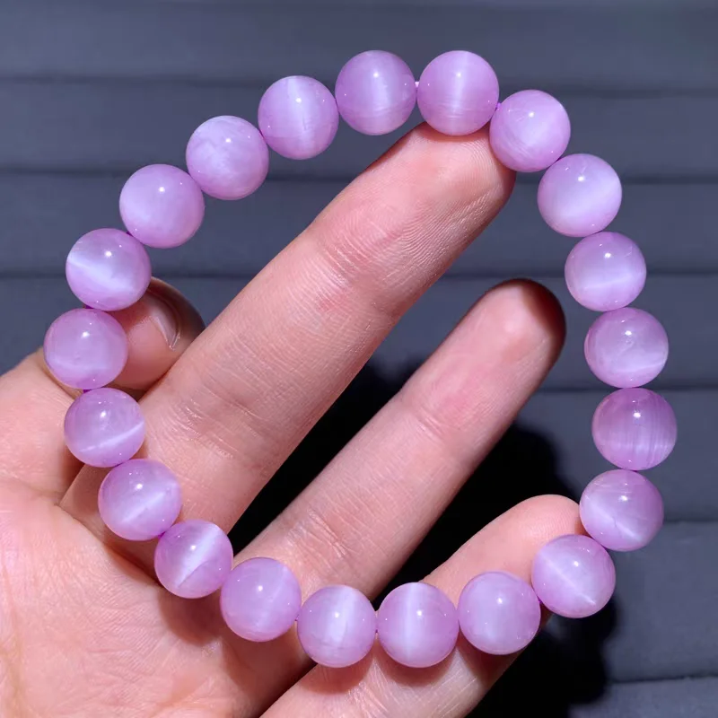 Natural Purple Kunzite Round Beads Bracelet 8mm 9mm 10mm Cat Eye Clear Beads Women Kunzite Beads Cat Eye Bracelet Jewelry AAAAAA 4