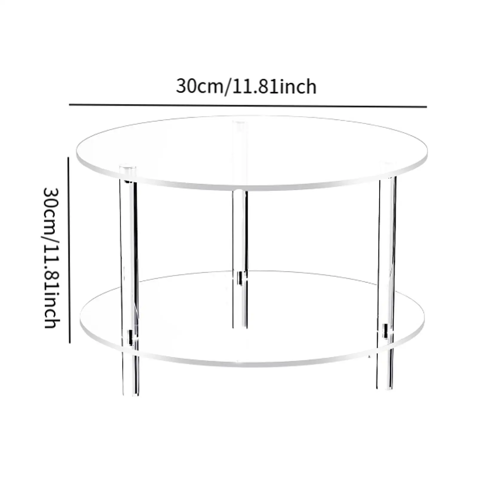 Two Tier Acrylic Side Table Compact Round Nightstand Stable Pads for Living Room Bedroom Balcony