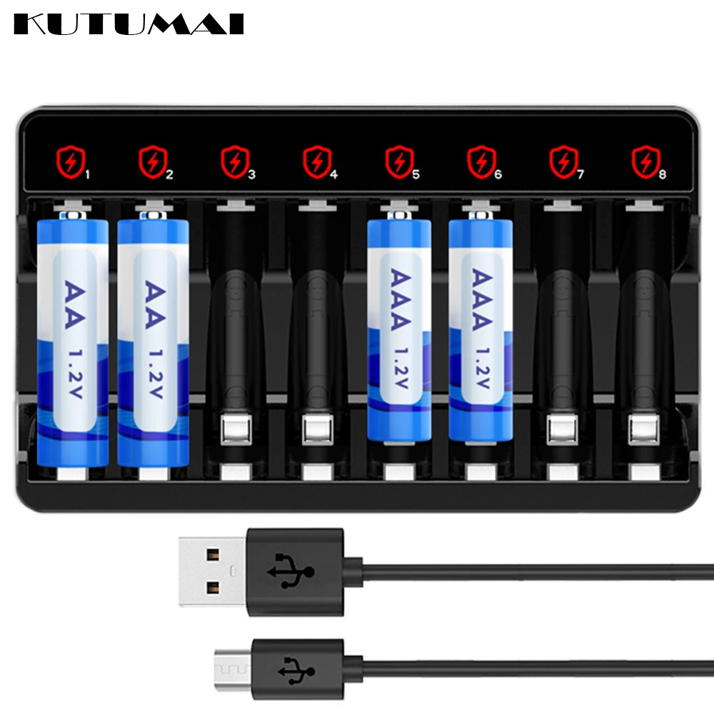 

8-Slots Battery Charger for 1.2V Ni-MH Ni-CD AA AAA with LED Light Type-C and MiniUSB Input Ports (Battery Not Included)