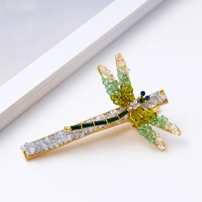 

Заколка для волос «Кристальная стрекоза» ручной работы, с плетеными бусинами, мультяшная, изысканная, в форме утиного клюва, боковая заколка-аксессуар для волос