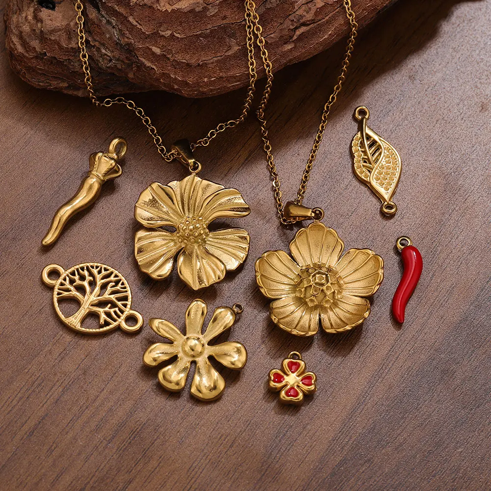2/4/5 قطعة الفولاذ المقاوم للصدأ زهرة الفراولة السحر DIY بها بنفسك الفلفل الحار الفاكهة قلادة مجوهرات موصل سوار قلادة صنع الملحقات