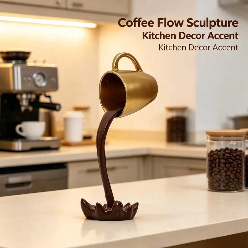 3D Floating Coffee Cup Resin Sculpture, Magic Pouring Mug Ornament for Cafe Home Decor, Creative Gift