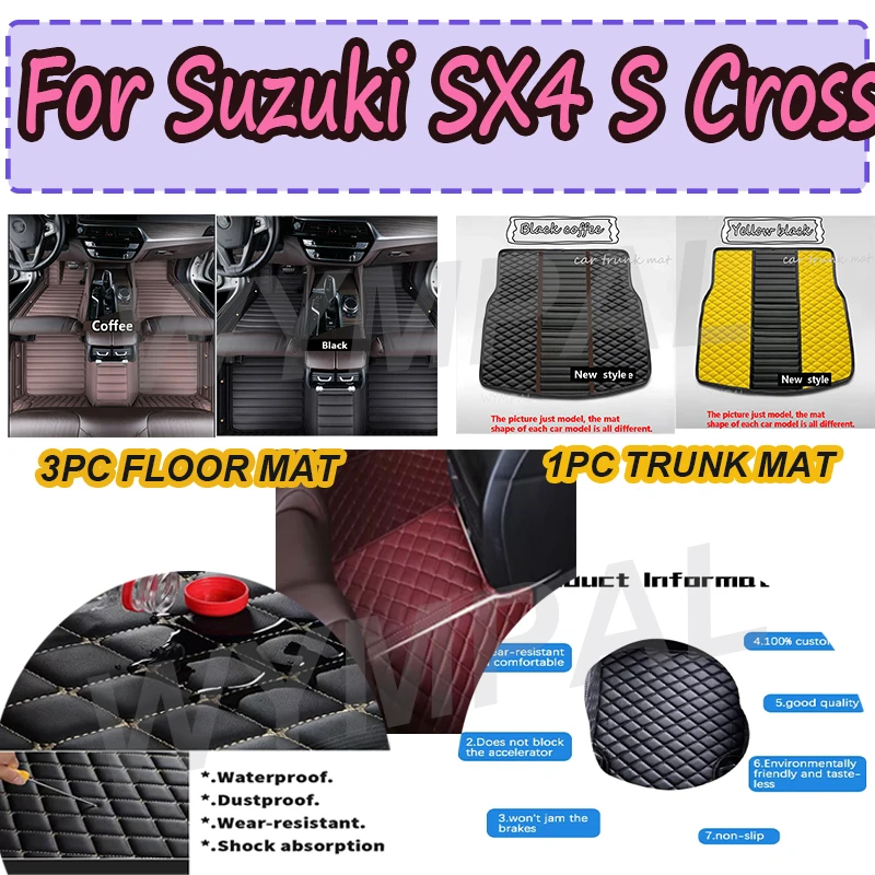 

LUXURY Custom Auto Luxury Leather Car Floor Mat For Suzuki SX4 S Cross 2020 2021 2022 Car Mat Full Set Women Waterproof