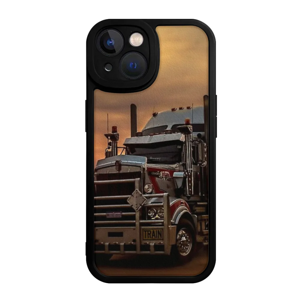 

Phone Case For iPhone 15 Pro Max Plus Soft Silicone Cover Prime Mover Kenworth truck at Sunset