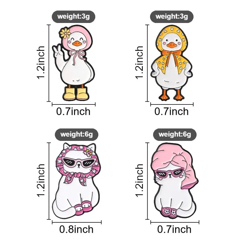Niedliche Babuschka-Tier-Emaille-Abzeichen Ente Katze Kopftuch-Pins Liebliche Cartoon-Metallbroschen Anstecknadel-Set Geschenk für Mädchen – Detail 1