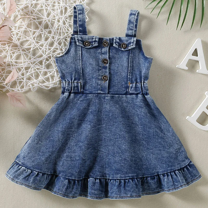 

2025 New Summer Kids Clothes Girls Korean Fashion Denim Blue Sleeveless Baby Princess Dress Toddler Dresses Baby Clothing B222
