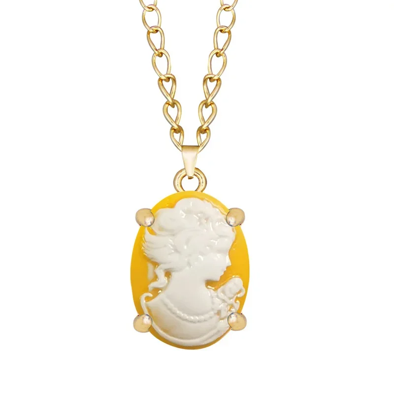 Fashion 9 Colors Lady Queen Cameo Necklace Pendant For Women Gold Color Pink Blue Gray Fashion Claw Cameo Pendant