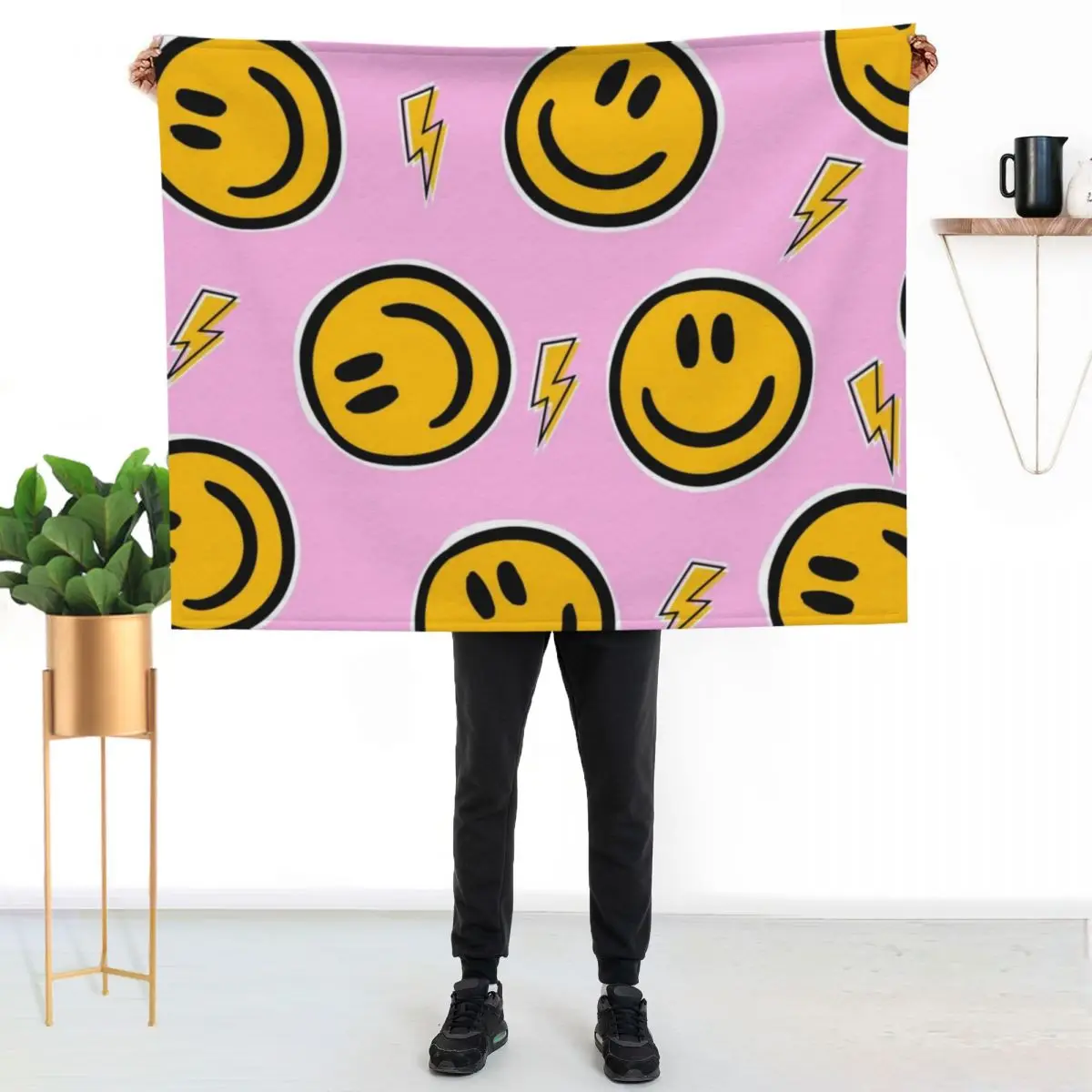 Preppy School Supplies, Preppy Aesthetic, Preppy, Pink, Smile, Smile Face, Happy Face Throw Blanket Cute Plaid Blankets