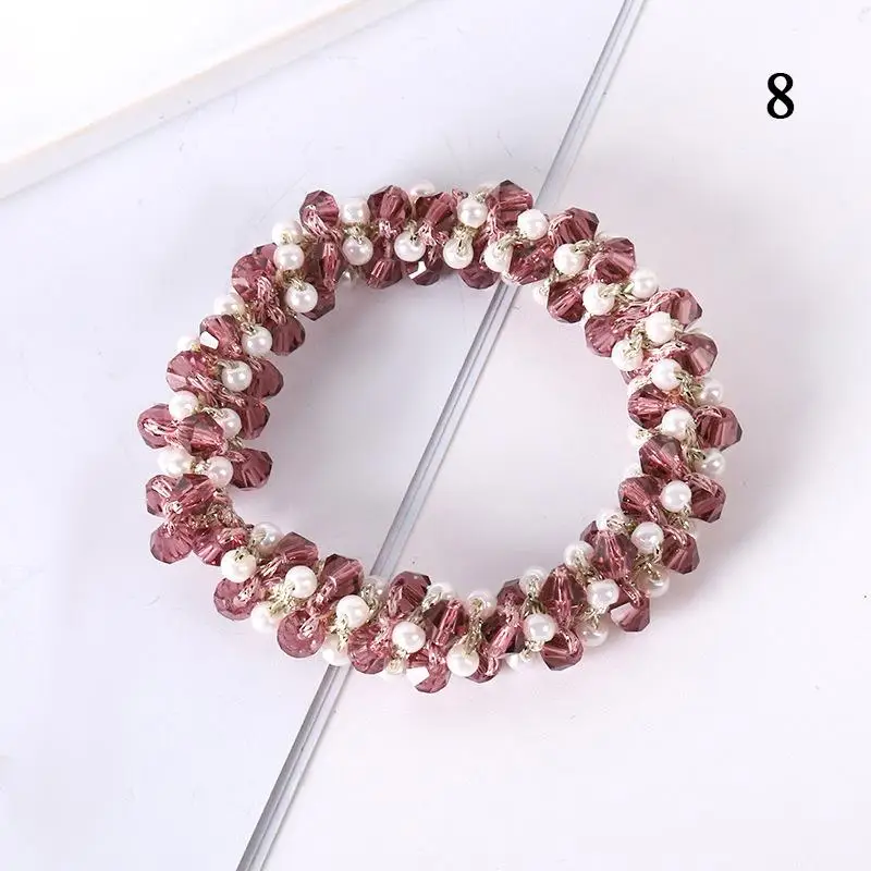 1pc Women Crystal Pearls Hair Rope Handmade Elastic Beaded Ponytail Holders Hair Ties For Women And Girls Hair Accessories