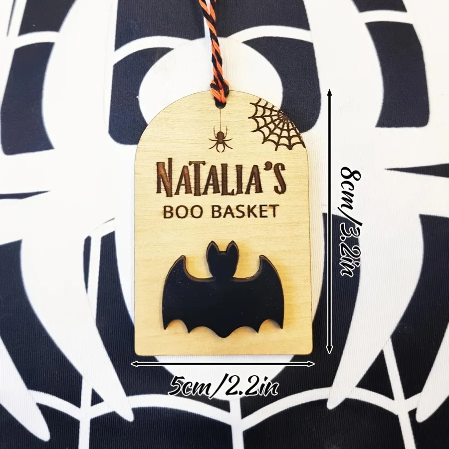 Custom 3D Wooden Boo Basket Tag| Halloween Trick‑or‑Treat Favor Tag with Ghost Pumpkin Cutouts, Hanging Ribbon Decor for Home Of