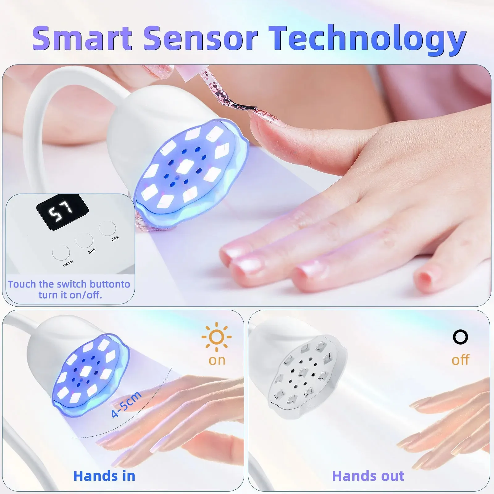 Wireless Nail Lamp LED UV Timing 9 Beads 27W Rechargeable Auto Sensing Touch Control Fast Drying Nail Light 360° Nail Art Lamp