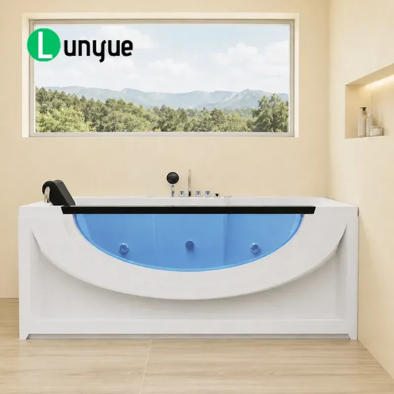 1.7m Transparent Acrylic Bathtub with Massage Jets for Bathroom Hotel Spa Club Luxury Freestanding Soaking Tub
