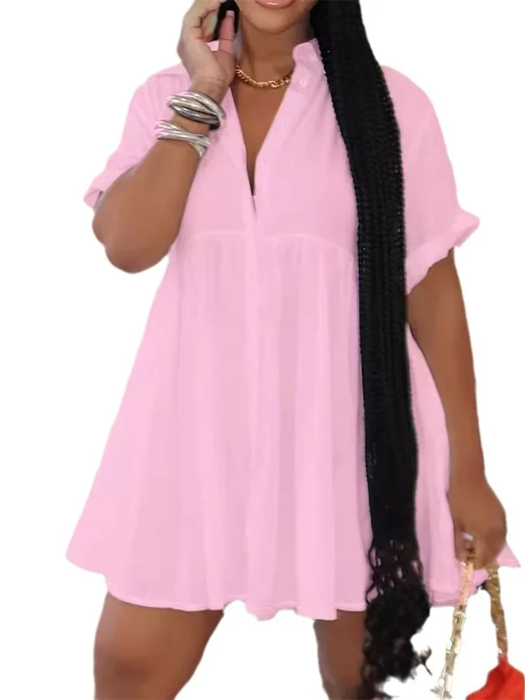 여성을위한 Wmstar 플러스 사이즈 드레스 캐주얼 Loosse 솔리드 ​​우아한 휴일 여름 의류 미니 드레스 도매 Dropshipping 2025