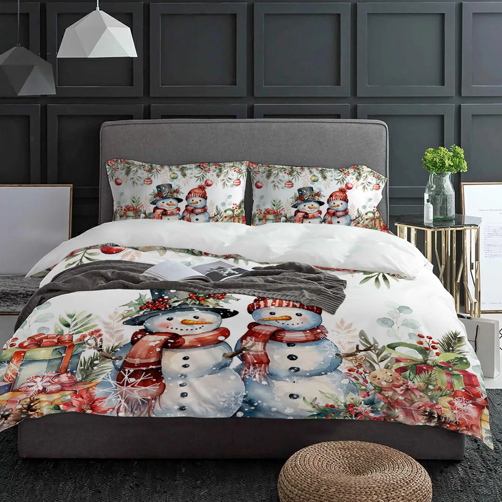 クリスマスポインセチアボールモミの葉雪だるま 3 個寝具セッ - Home Textiles Bedding のレビューと価格