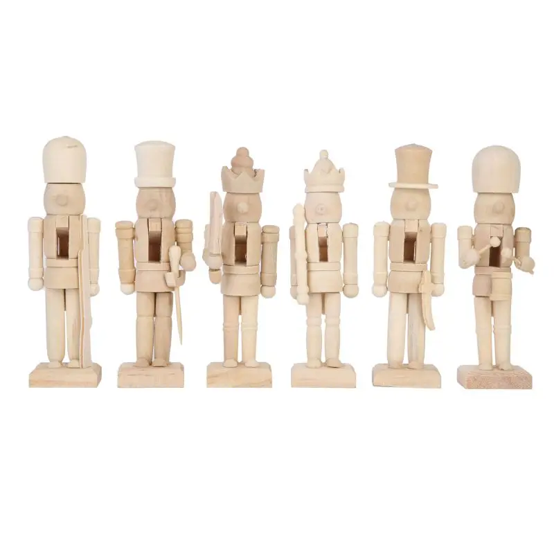 6pcs Christmas Nutcracker Soldier Ornaments Figurine Puppet Walnut Soldier Ornament Unfinished Wooden Peg Christmas Decoration