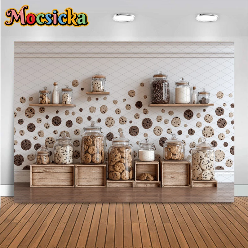 Mocsicka Milk Cookies Photography Backdrop Brown Polka Dot Wall Chocolate Chip Bottles Background Kid Photoshoot Studio Tapestry