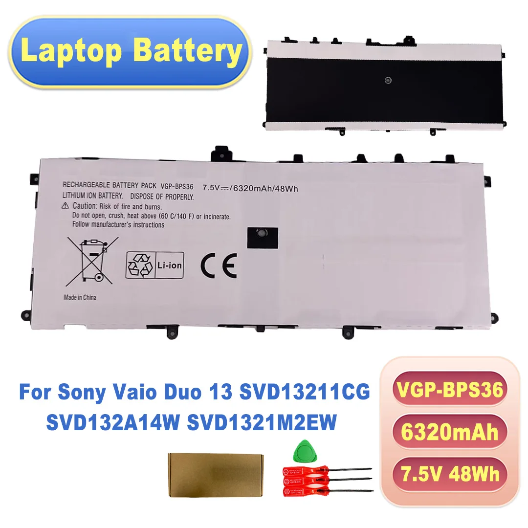 High quality VGP-BPS36 7.5V 48Wh 6320mAh Laptop Battery for Sony Vaio Duo 13 SVD13211CG SVD132A14W SVD1321M2EW