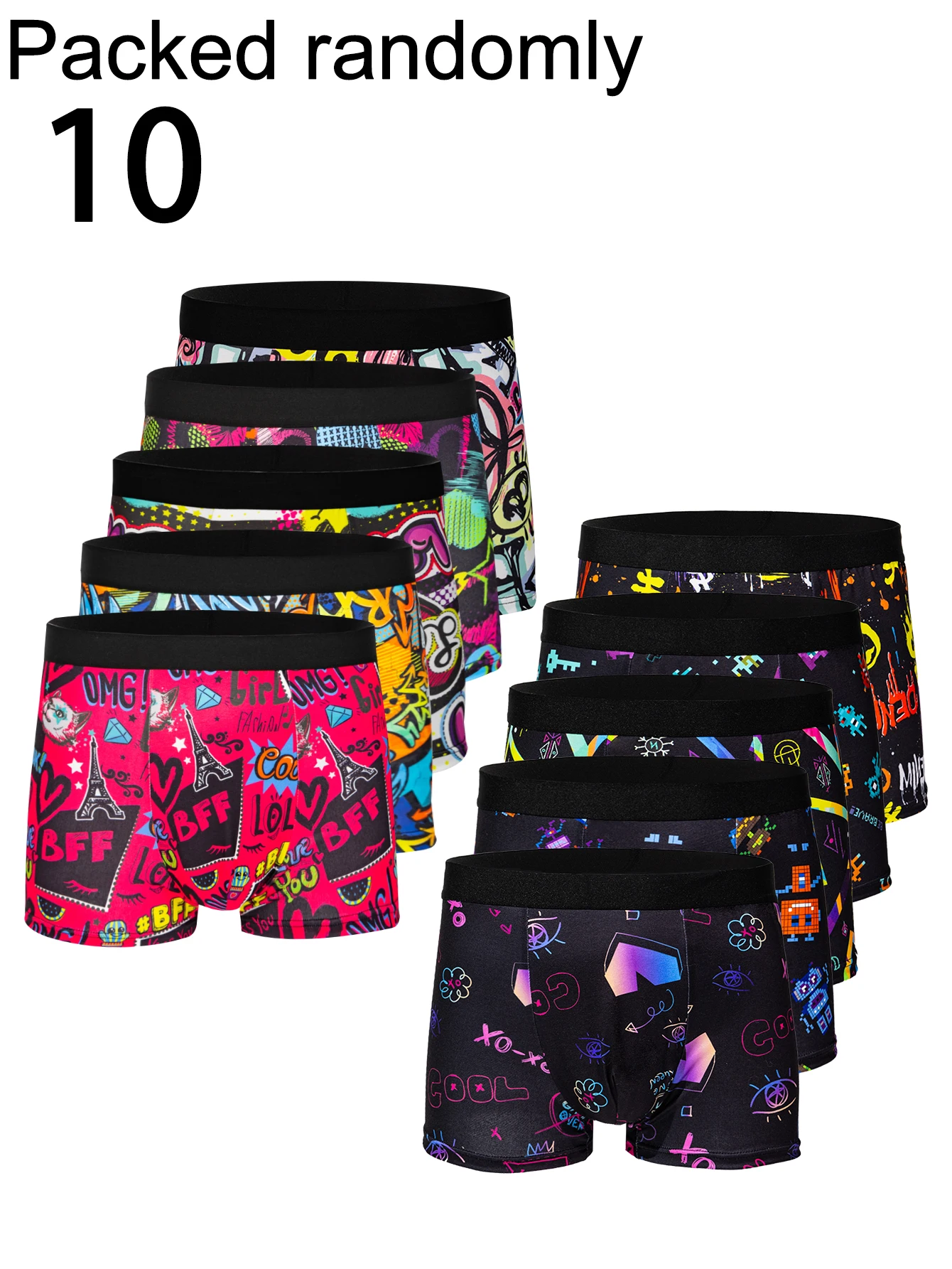 Multi Pack Underwear - 10-Pack Cool Graffiti Black Bottom Boxer