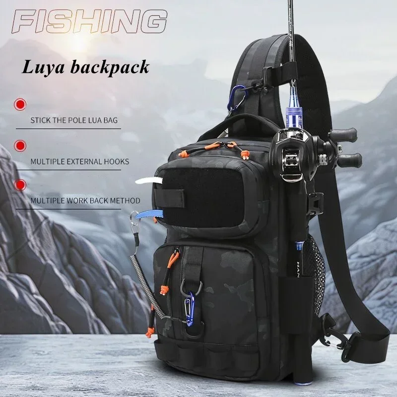New Lure Box Gear Storage Bag Fishing Tackle Backpack Fanny Pack for Men Fly Fishing Backpack with Rod Holder Sling Shoulder Bag