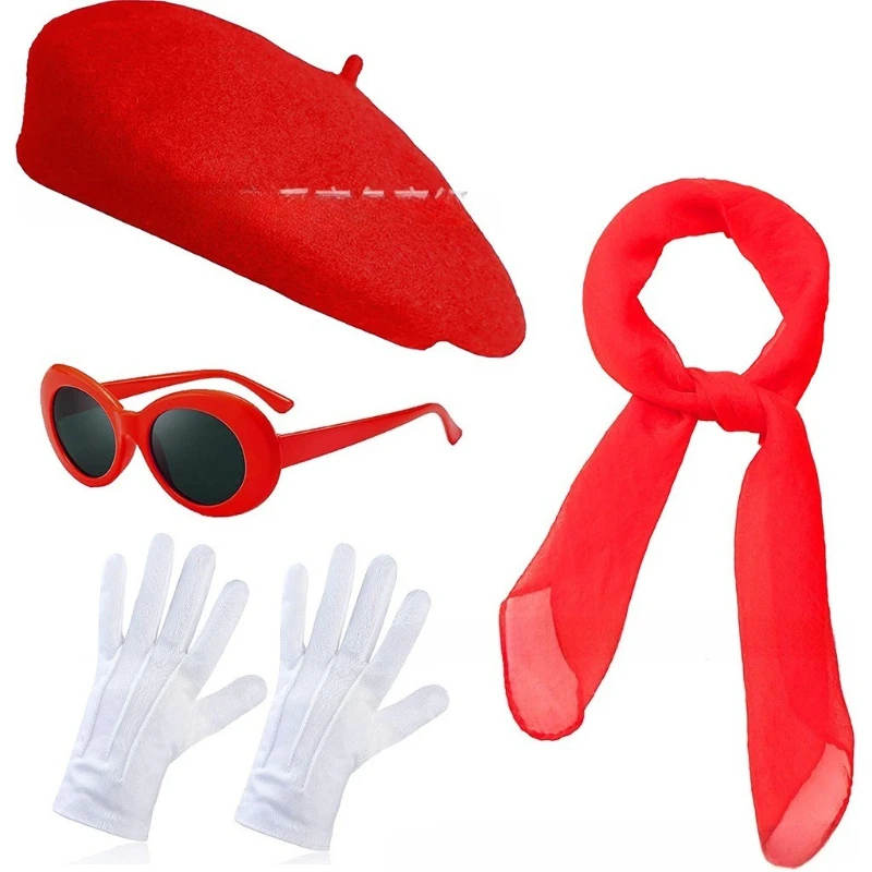 

Halloween Costume Accessory Set - Regal Crown Hat, Hip-Hop Sunglasses, White Formal Gloves & Silk Scarf, Themed Party Kit