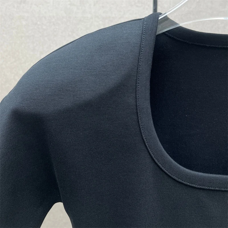 Bild 6: Damen-Body 2026 Frühjahr neues elastisches gestricktes Slim-Fit-Kurzarm-Top aus reiner Baumwolle, enges Korsett für Damen, Y2K-Damen-T-Shirt