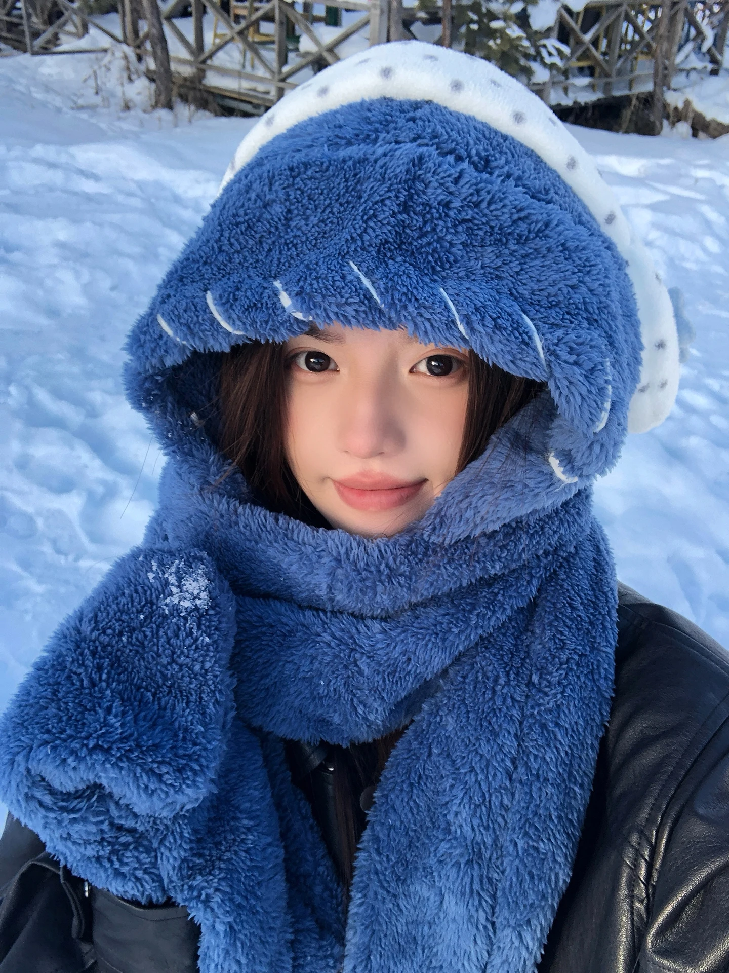 Warmth Stylish Korean Blue Furry Hat Scarf Integrated Women's Winter New Arrival Northeast Cold Resistance Lei Feng Cap