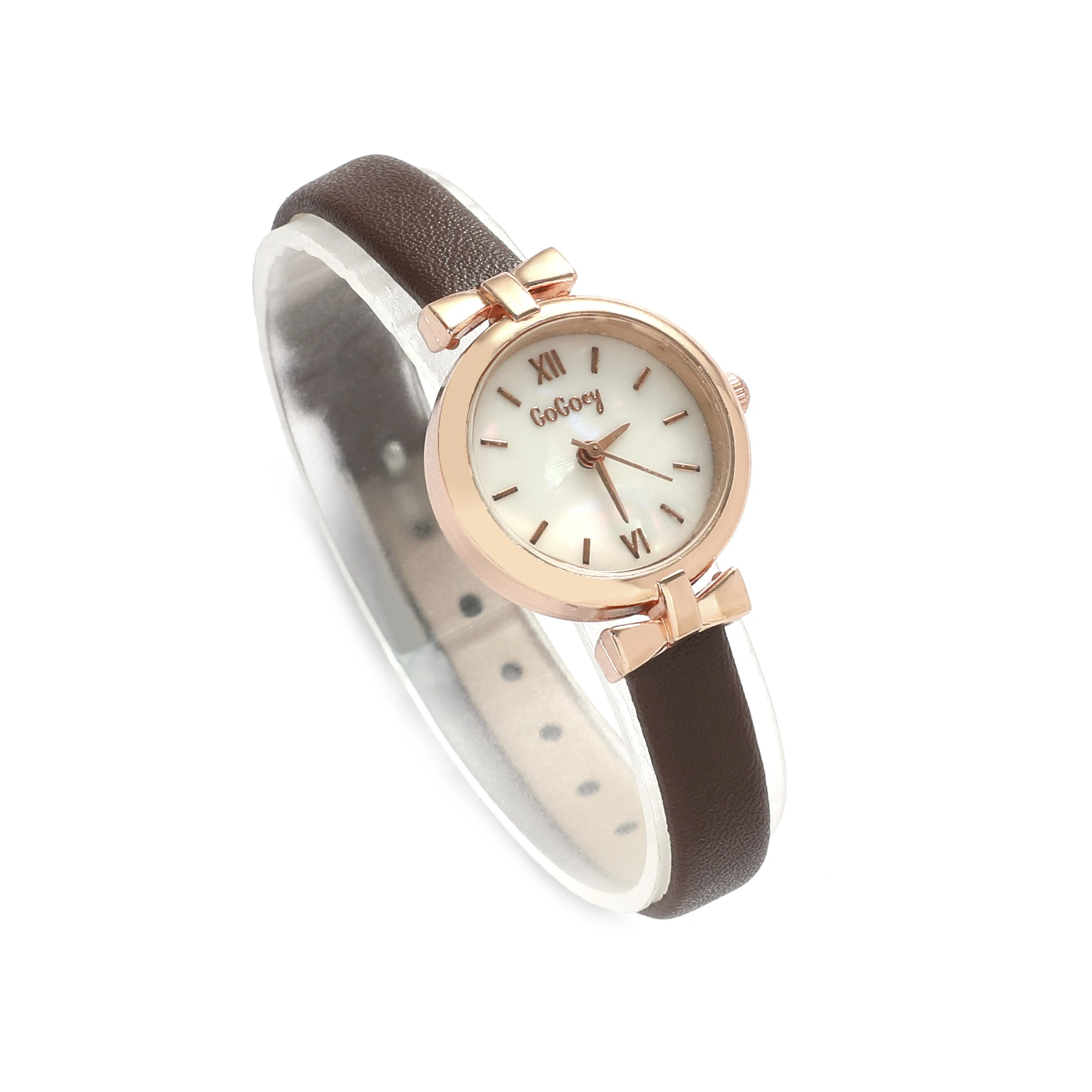 

Изящный и модный кожаный ремешок с круглым циферблатом из сплава, женские кварцевые часы, подходят для повседневного ношения, идеально подходят для Рождества