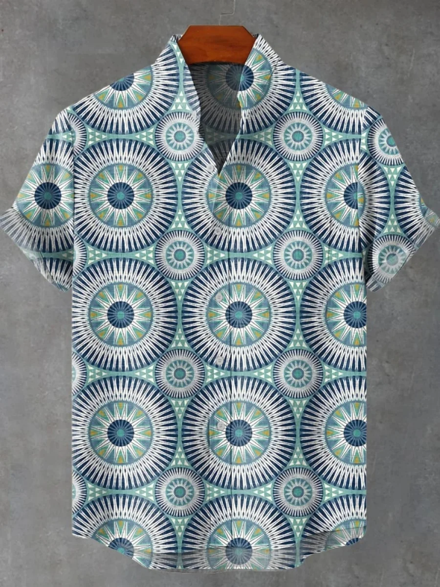 2025 ชายฤดูร้อนเสื้อแขนสั้น,รูปแบบศิลปะใหม่พิมพ์ผ้าลินินเสื้อ,ยุโรปและสหรัฐอเมริกายอดนิยมStreetแฟชั่น