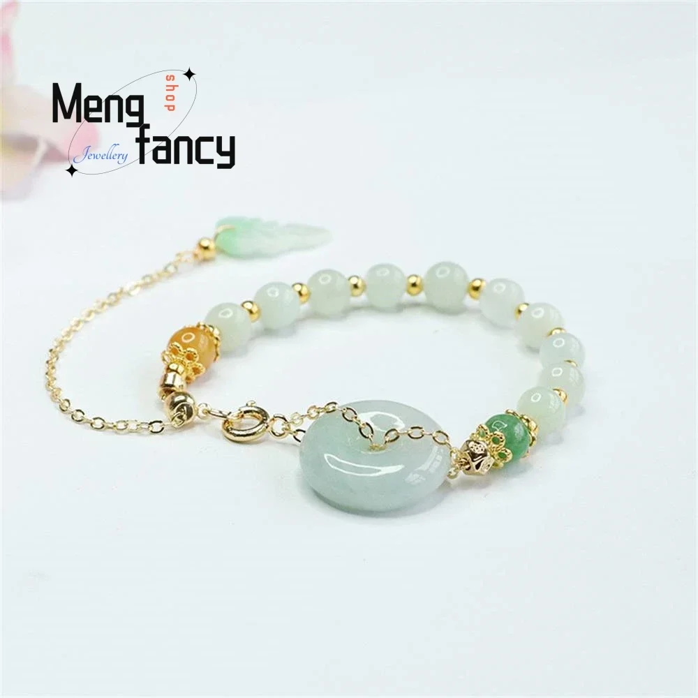 

Natural Myanmar Jadeite Peace Buckle Jade String Bracelet Exquisite Elegant Charm High-grade Luxury Quality Jewelry Holiday Gift