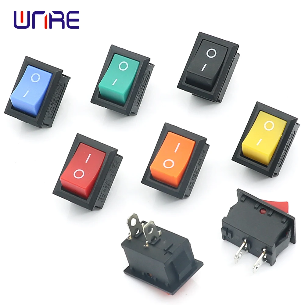 10Pcs KCD1-101 inclined Plane 2Pin Rocker Switch 2 Position 6A 250VAC / 10A 125VAC ON-OFF Power Switch Red Orange Yellow Green