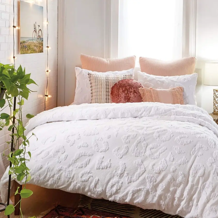 

Chenille Leopard 100 Cotton 2Piece Duvet Cover amp Sham Set, Twin XL, White