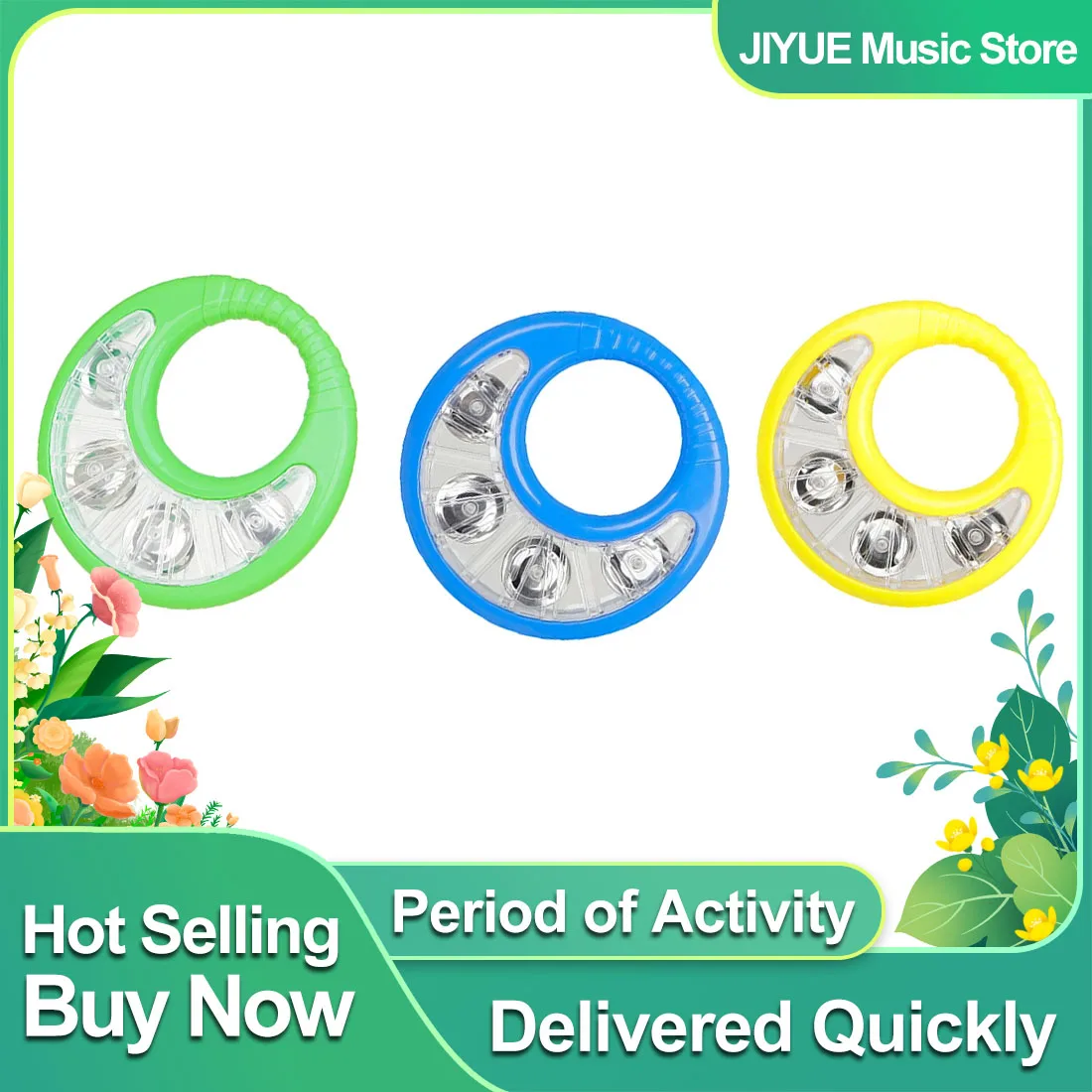 IRIN Hand Bell Available In Multiple Colors Tambourine Double-Sided Children's Enlightenment Flower Drum Ring Percussion Drums