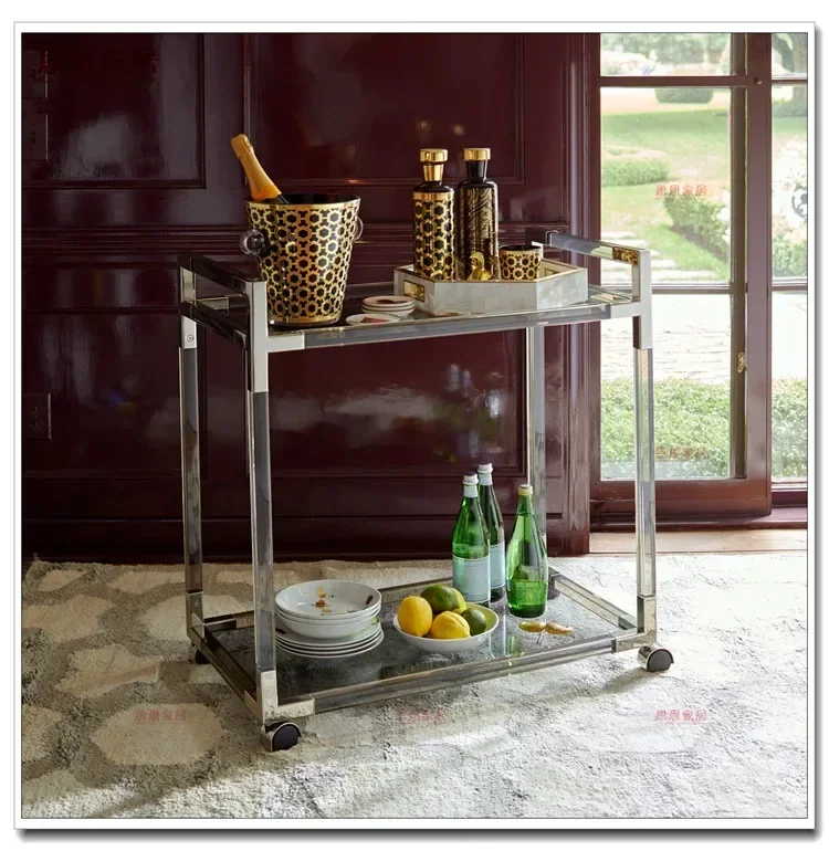 عربة طعام فاخرة خفيفة من الأكريليك بتصميم شفاف وعربة زجاجية عضوية مع فرامل