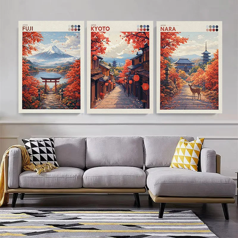 Japan Cityscape Poster Tokyo Cherry Blossoms Mt.Fuji Autumn Torii Gate Canvas Painting Print for Living Room Home Decor Cuadros