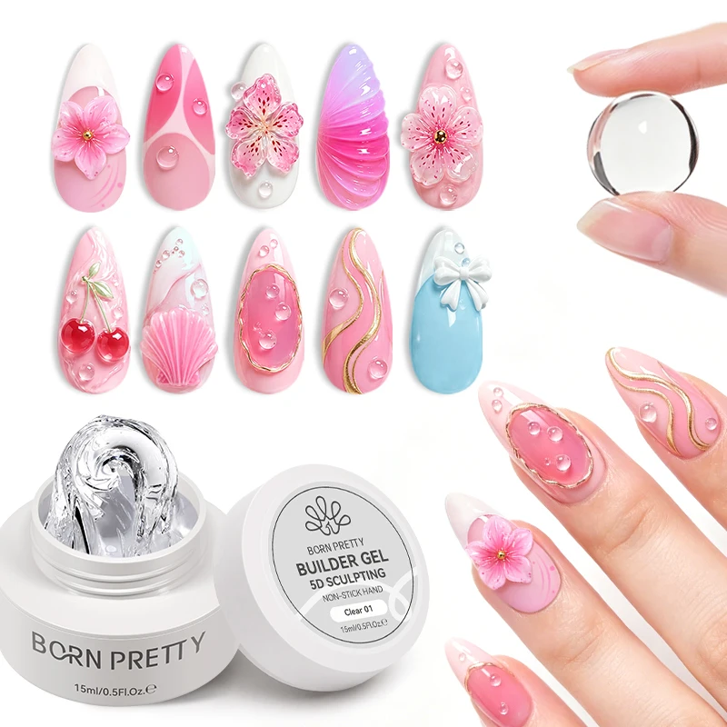BORN PRETTY 15ml Milky White Hard Gel Jelly Nail Extension Gel Nail Polish Clear Acrylic Nail Color Soak Off UV Construction Gel