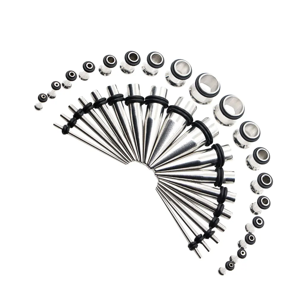 

36 шт., набор украшений для пирсинга, остроконечные конусы из нержавеющей стали, набор с одним рогом для расширителя ушей, инструменты для проколов, домашний магазин, серебро