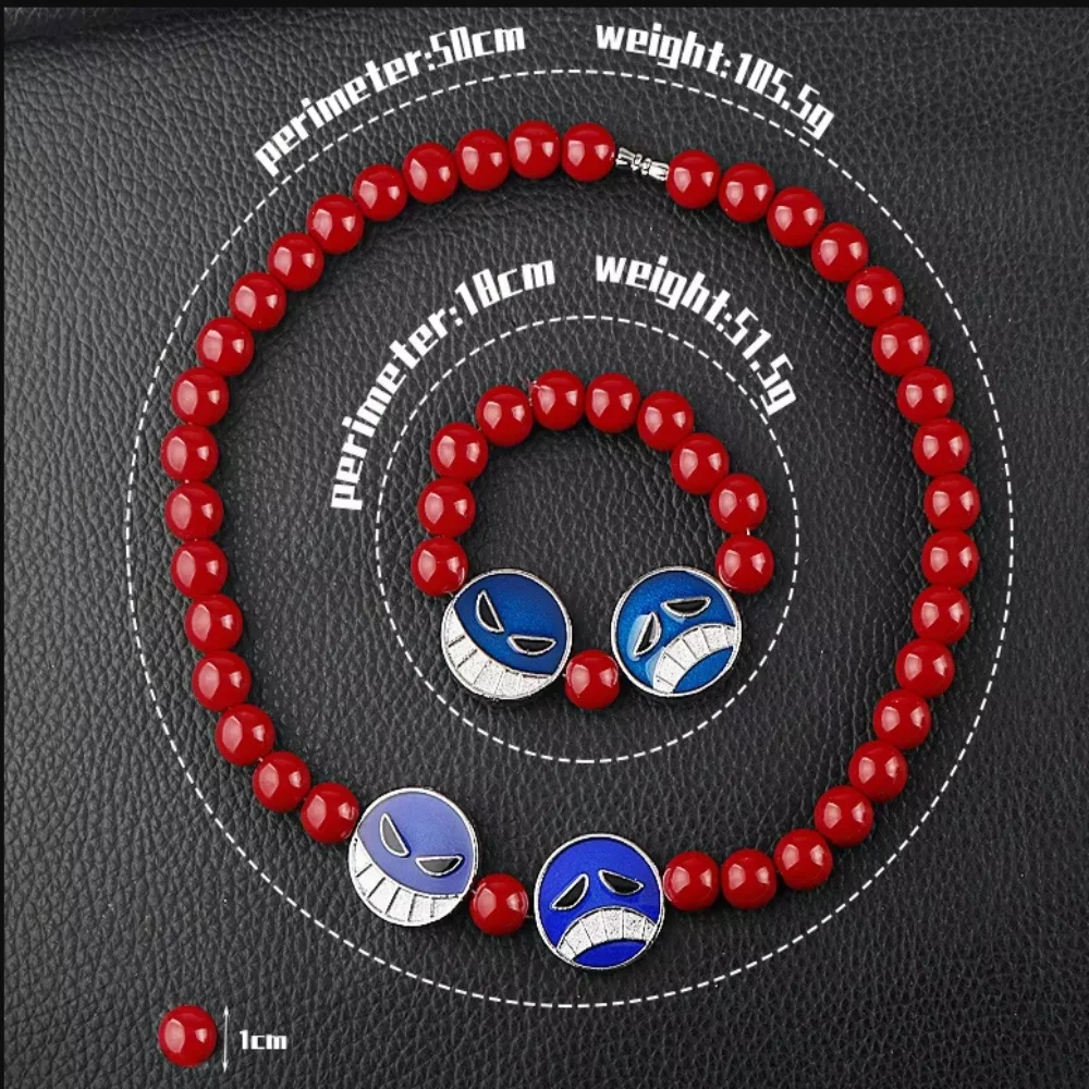 ONE PIECE Ace accessoires sourire triste Badge pendentif boucles d'oreilles collier de perles rouges Bracelets Anime Cosplay accessoires périphérie