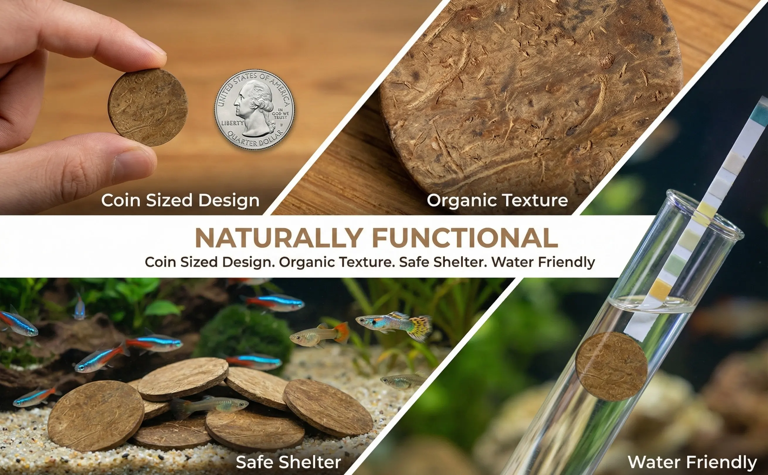 50Pcs Moss Round Coconut Shell Chips Fish Tank Layout Decoration Aquarium Ornament Natural Scene Creation Set