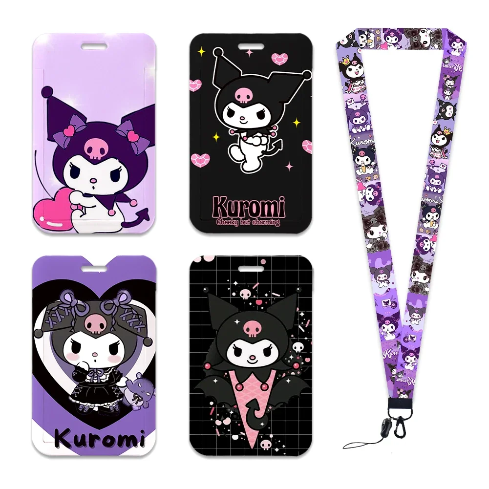 Kuromi Sanrio Cute Japan Neck Strap Polyester Stationery ID Card Holder Lanyard Keychain ID Badge Holder