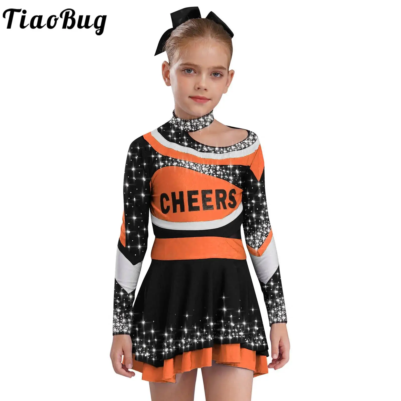 

Kid Girls Cheerleading Uniforms High School Cheer Dance Outfit Cheerleader Costume Glittery Rhinestones Cheer Leader Dresses Set