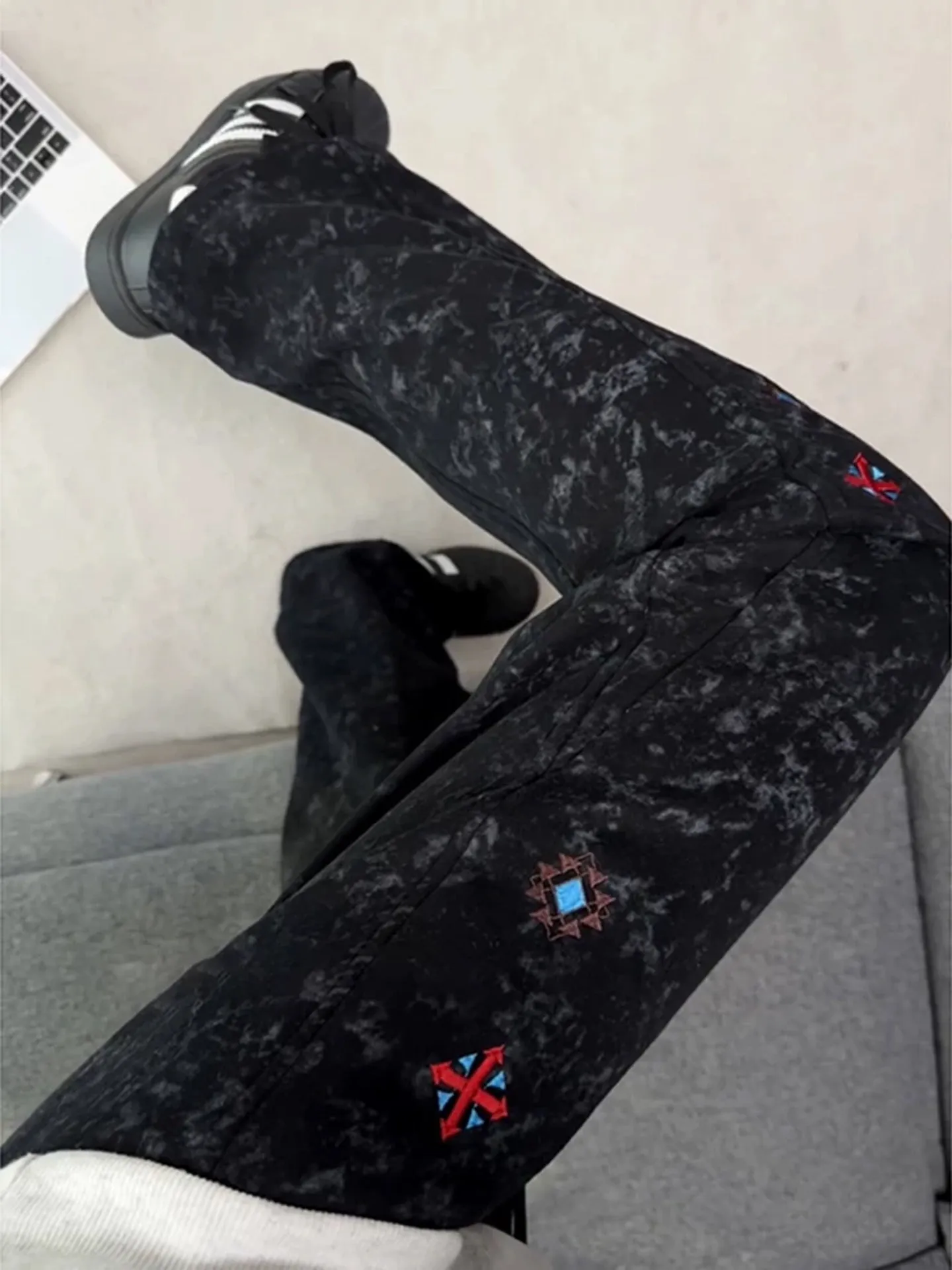 

Мужские спортивные повседневные брюки Bla Fce с подкладкой, вышивкой и прямым кроем, из комфортной мягкой смеси полиэстера и хлопка