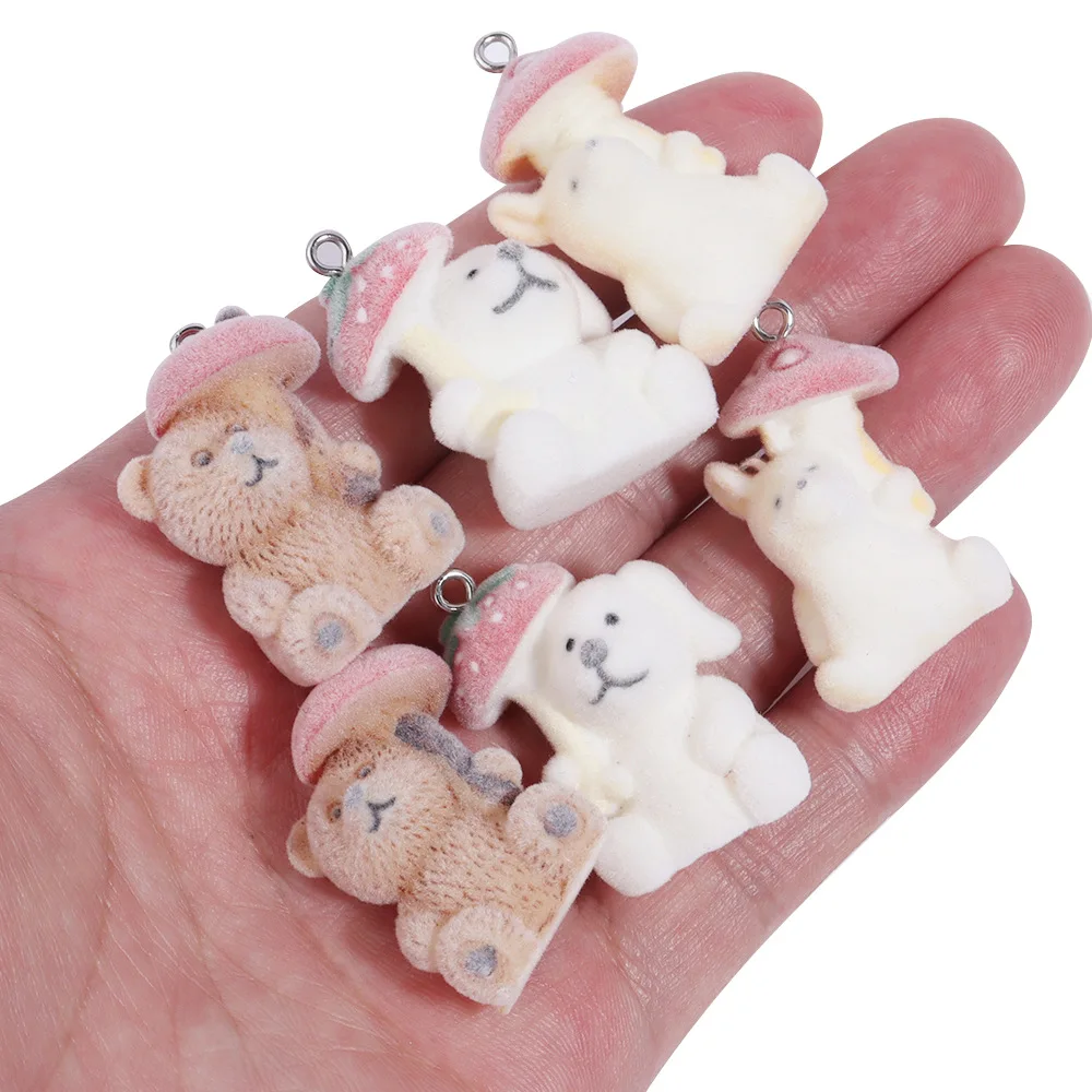 10 Pcs Resin Flocking Plush Little Bear Puppy Pendants for Bags Charms Accessories Keychains DIY  Trinkets Originality Gift