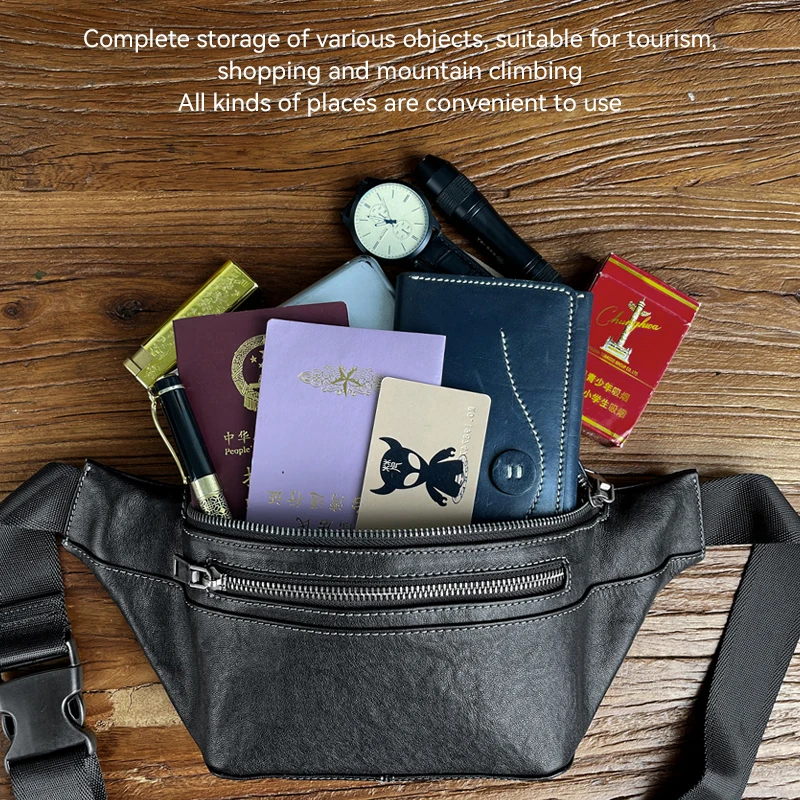 

Genuine Cowhide Leather Waist Bag Casual Men's Shoulder Bag Chest Bag Cross Body Bag Classic Fashion