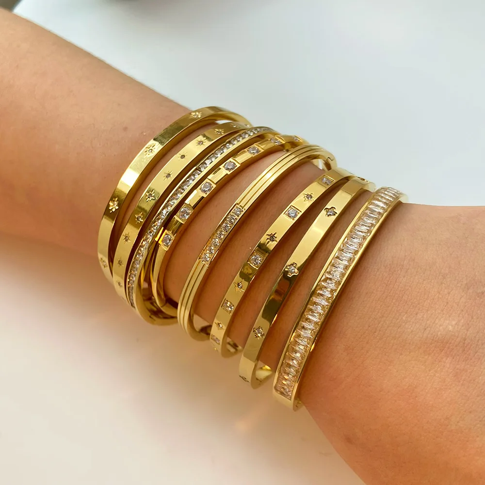 Stainless Steel Zircon Minimalist Metal Exaggerated Bracelet For Women Fashion Jewelry view 4