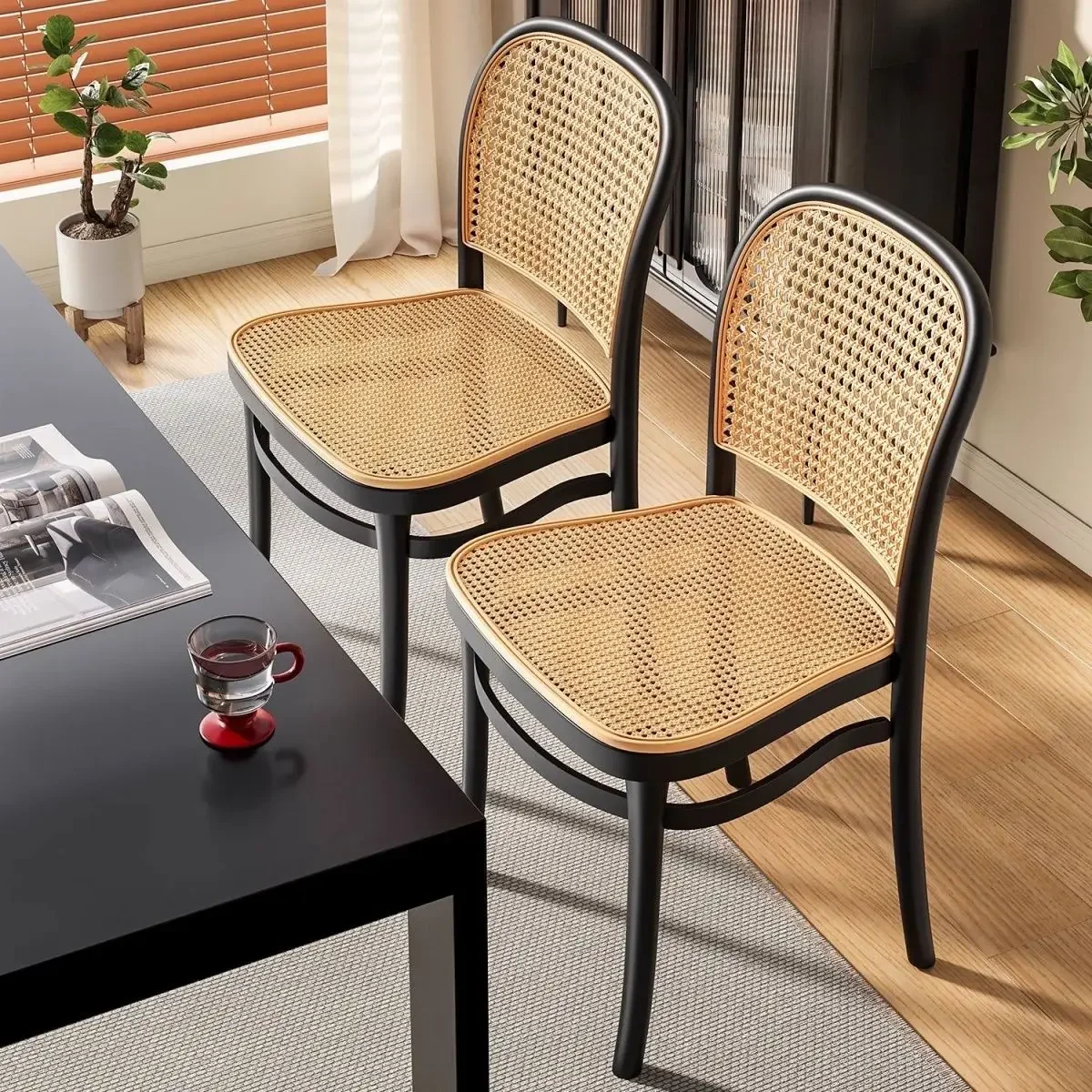 

Nordic Dining Chairs Imitation Rattan Restaurant Chair Superimposed Computer Chair Stable Load-bearing Kitchen Furniture